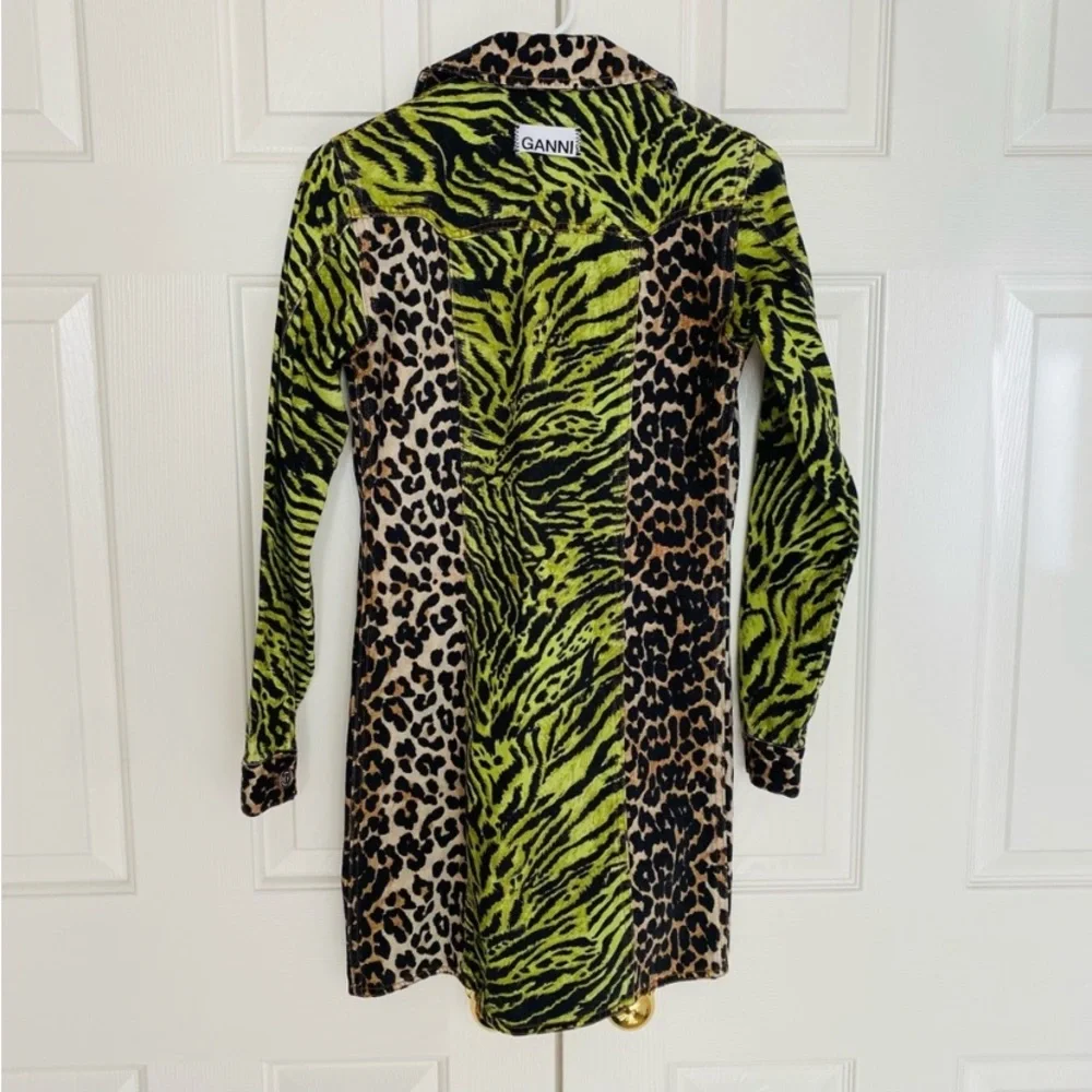 Gianni Green /Brown Leopard Animal Print Shirt/ Dress Jacket SZ 0/32 - Picture 5 of 7